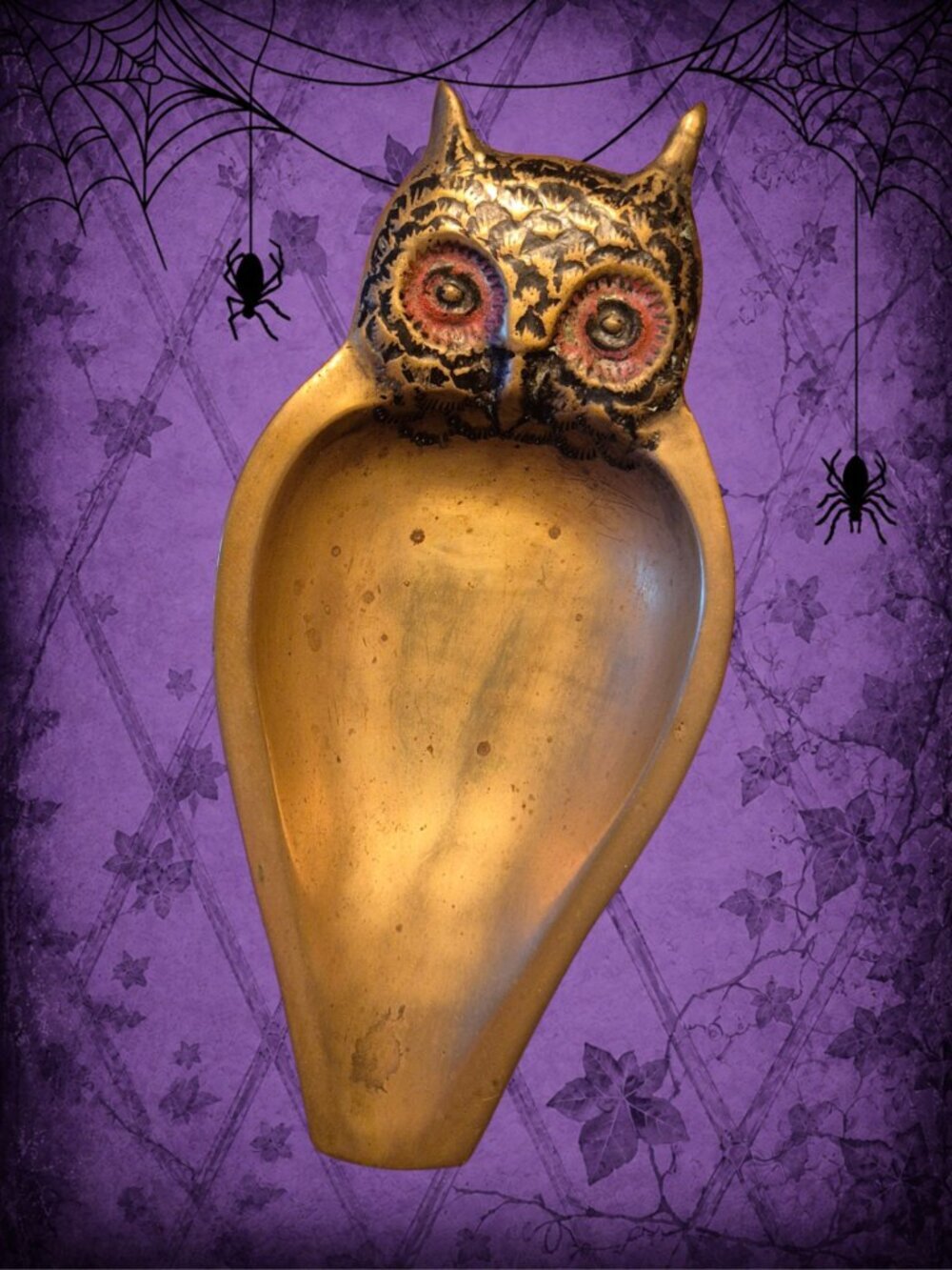 Woodland Whispers 🍃🧚‍♂️ Vintage Brass Owl Trinket Dish